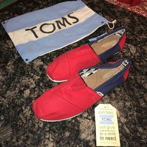 Toms red and blue shoes
